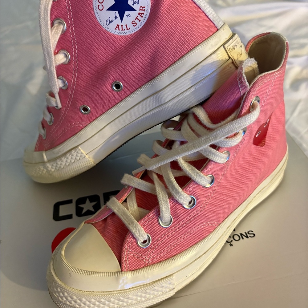 Comme des Garcons PLAY Pink and White Sneakers